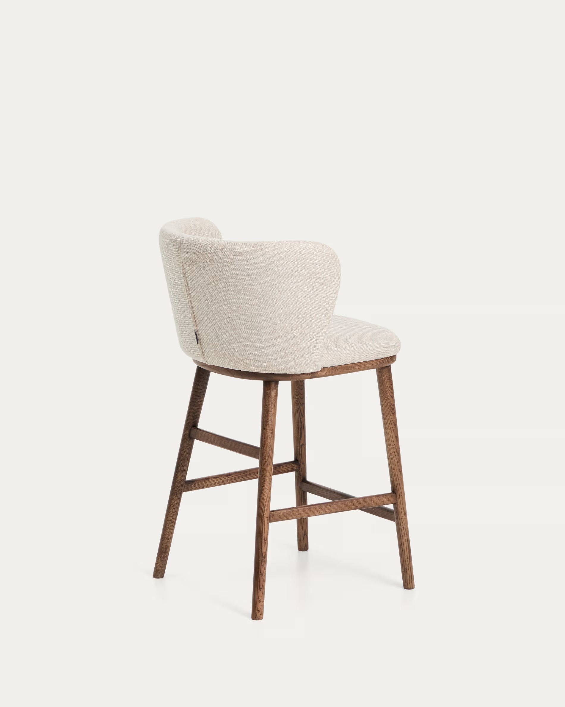 Hocker Japandi Beige Chenille Eschenholz Walnuss 65 cm
