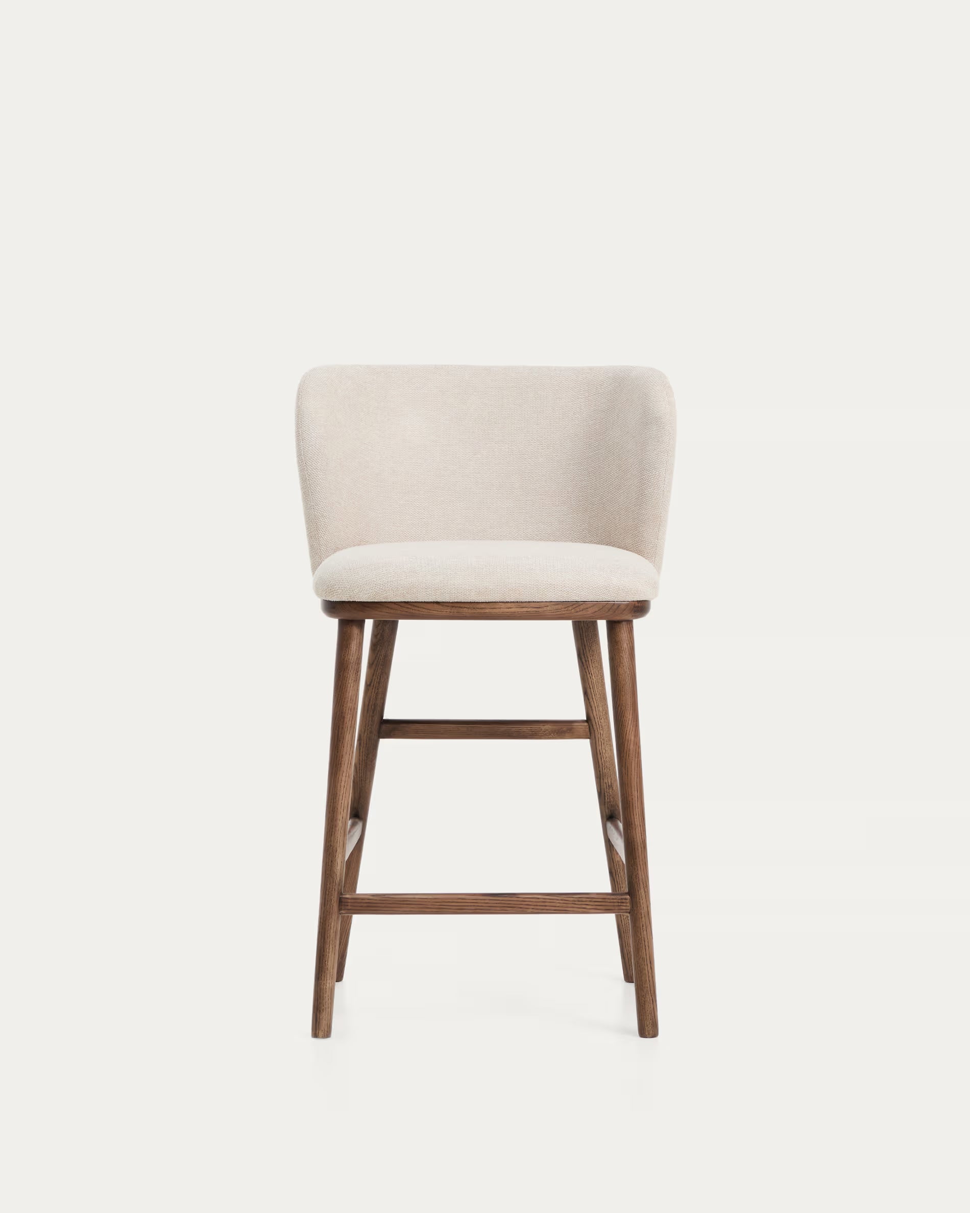 Hocker Japandi Beige Chenille Eschenholz Walnuss 65 cm