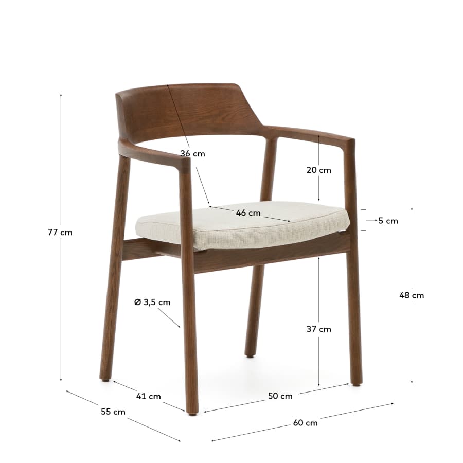 Japandi Stuhl Beige Chenille | Esszimmerstuhl aus Eichen- & Nussbaumholz
