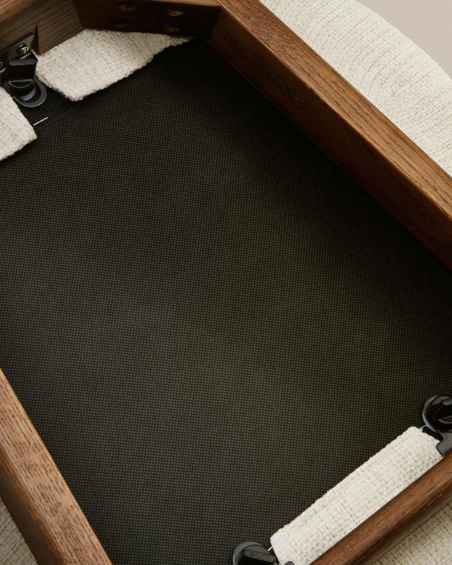 Japandi Stuhl Beige Chenille | Esszimmerstuhl aus Eichen- & Nussbaumholz