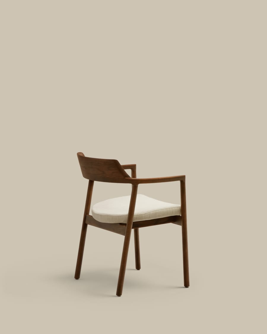 Japandi Stuhl Beige Chenille | Esszimmerstuhl aus Eichen- & Nussbaumholz