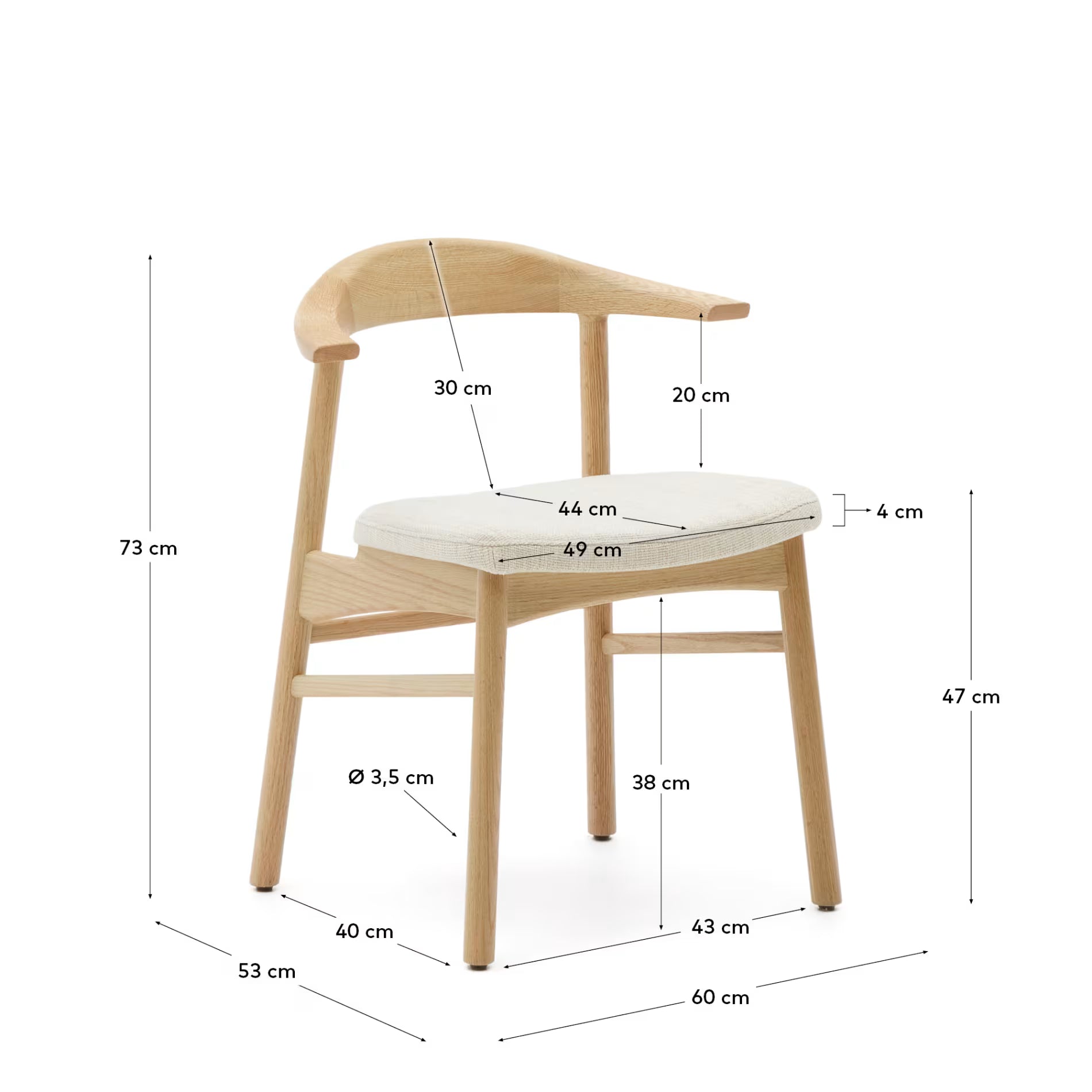 Japandi Stuhl Beige Chenille Eichenholz Natur