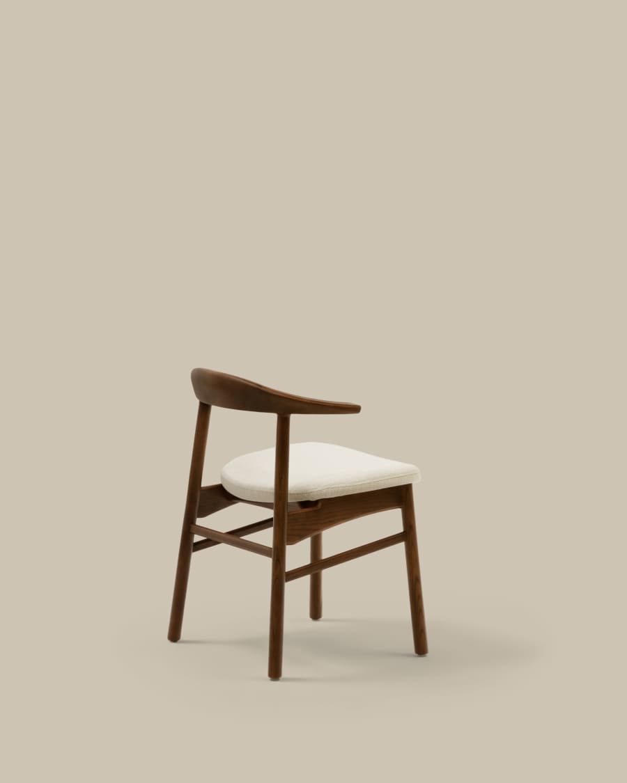 Japandi Sessel Beige Chenille Eichenholz Nussbaum