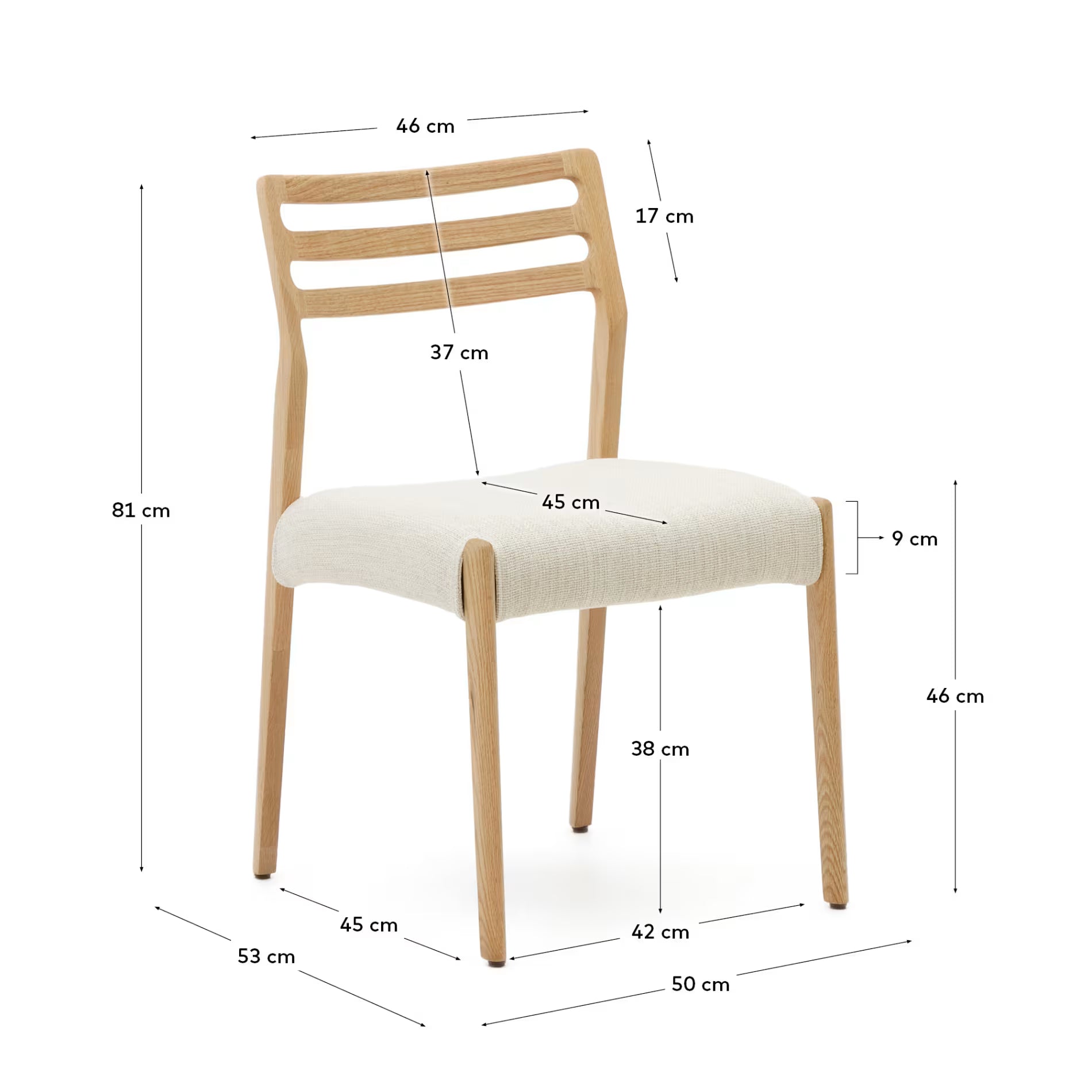Japandi Stuhl Beige Chenille Eichenholz Natur