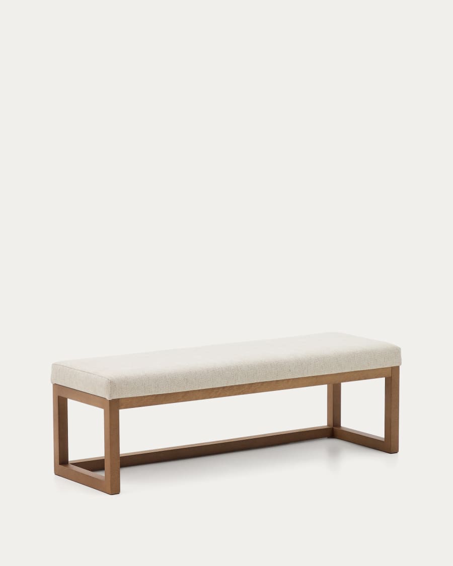 Sitzbank Japandi Beige Chenille Buchenholz Nussbaum