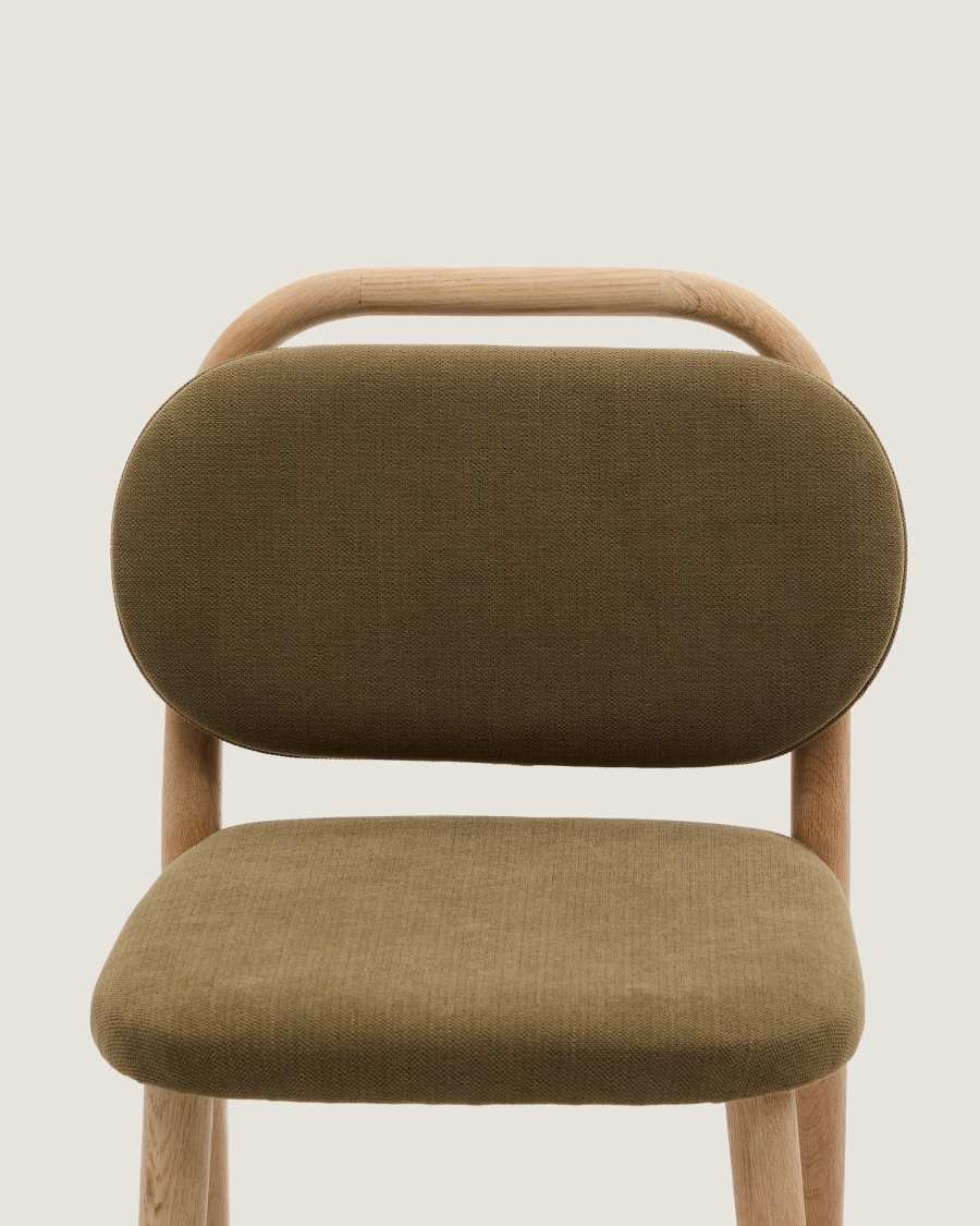 Hocker Japandi Grün Chenille Eichenholz 65 cm
