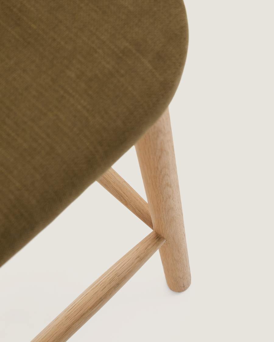 Hocker Japandi Grün Chenille Eichenholz 65 cm