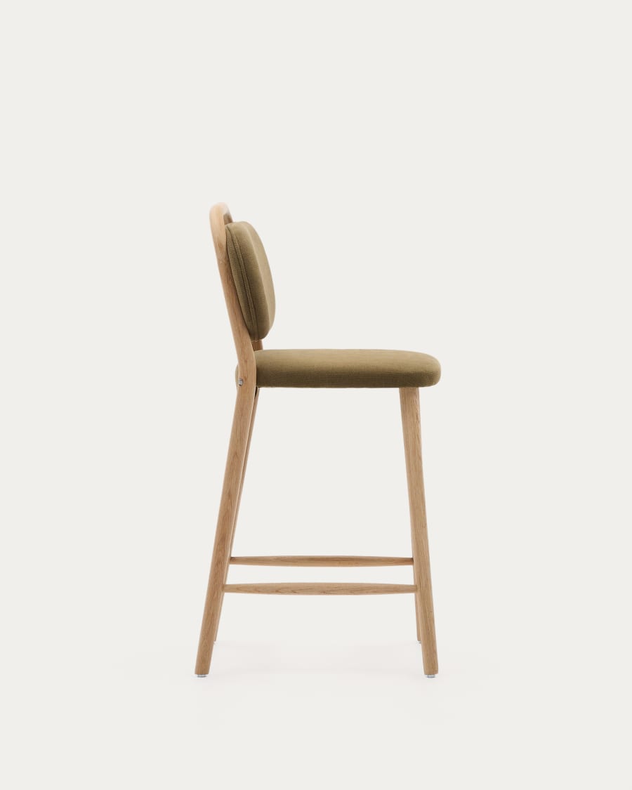 Hocker Japandi Grün Chenille Eichenholz 65 cm