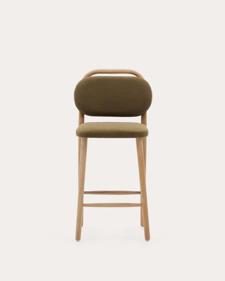 Hocker Japandi Grün Chenille Eichenholz 65 cm