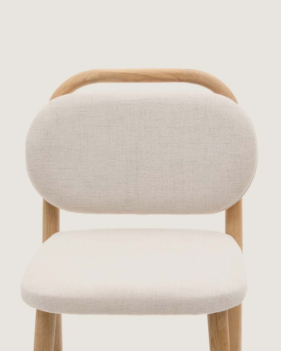 Japandi Hocker Beige Chenille Eichenholz 65 cm