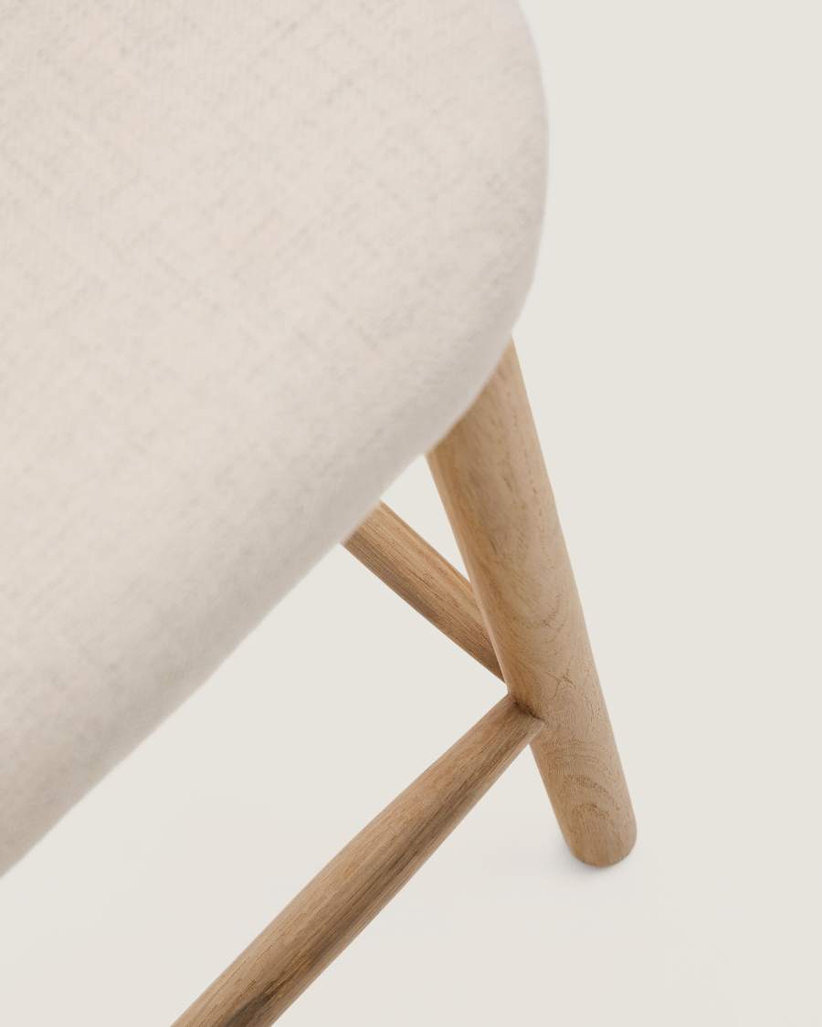 Japandi Hocker Beige Chenille Eichenholz 65 cm