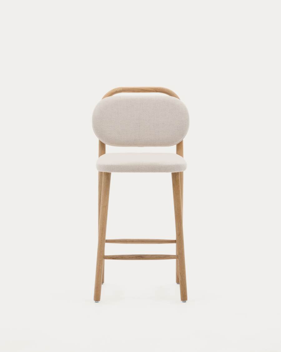 Japandi Hocker Beige Chenille Eichenholz 65 cm