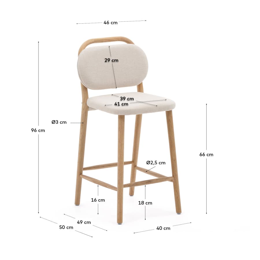 Japandi Hocker Beige Chenille Eichenholz 65 cm