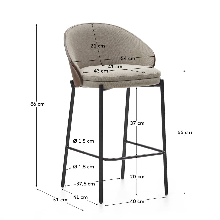 Hocker Japandi Hellbraun Chenille Eschenholz Nussbaum 65 cm