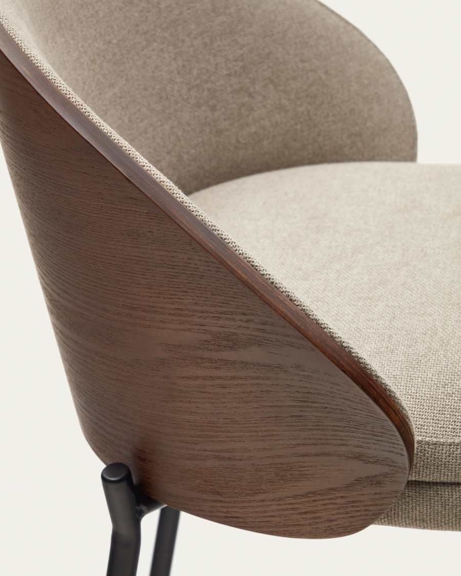 Hocker Japandi Hellbraun Chenille Eschenholz Nussbaum 65 cm