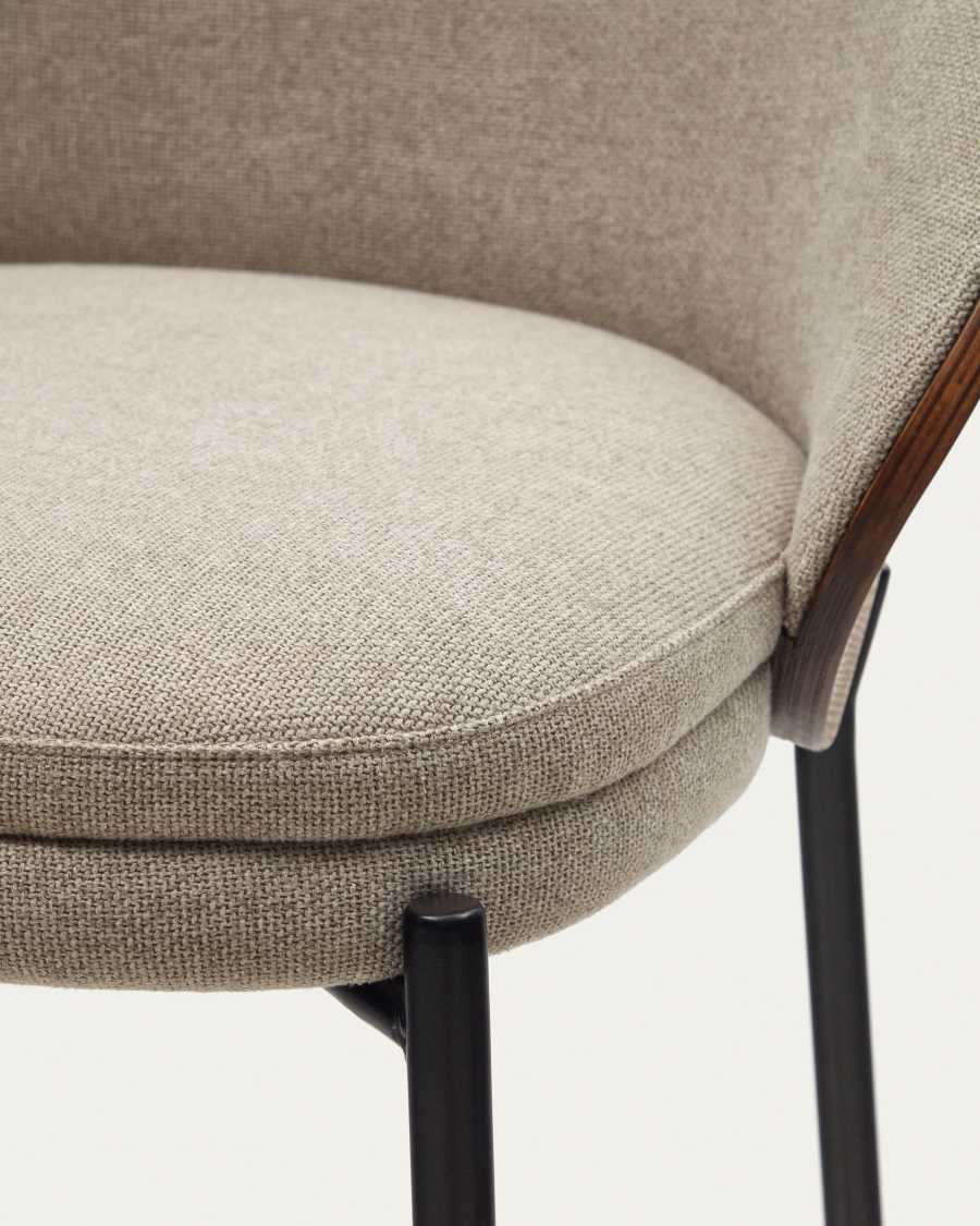 Hocker Japandi Hellbraun Chenille Eschenholz Nussbaum 65 cm