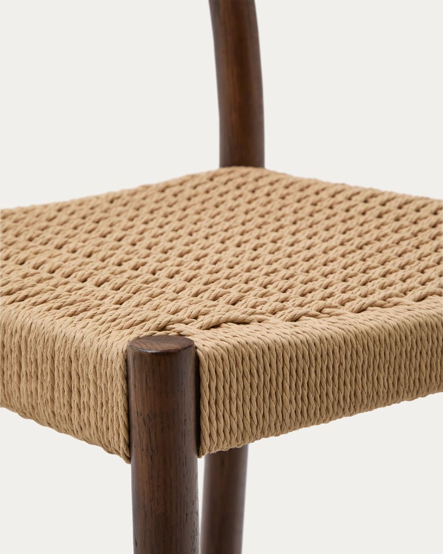 Japandi Walnut Hocker mit Rückenlehne