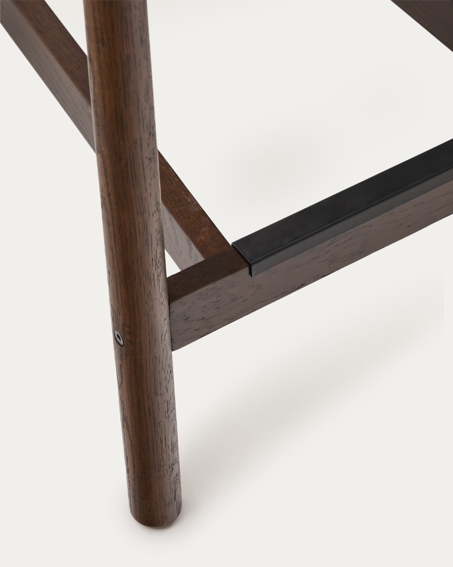 Japandi Walnut Hocker mit Rückenlehne