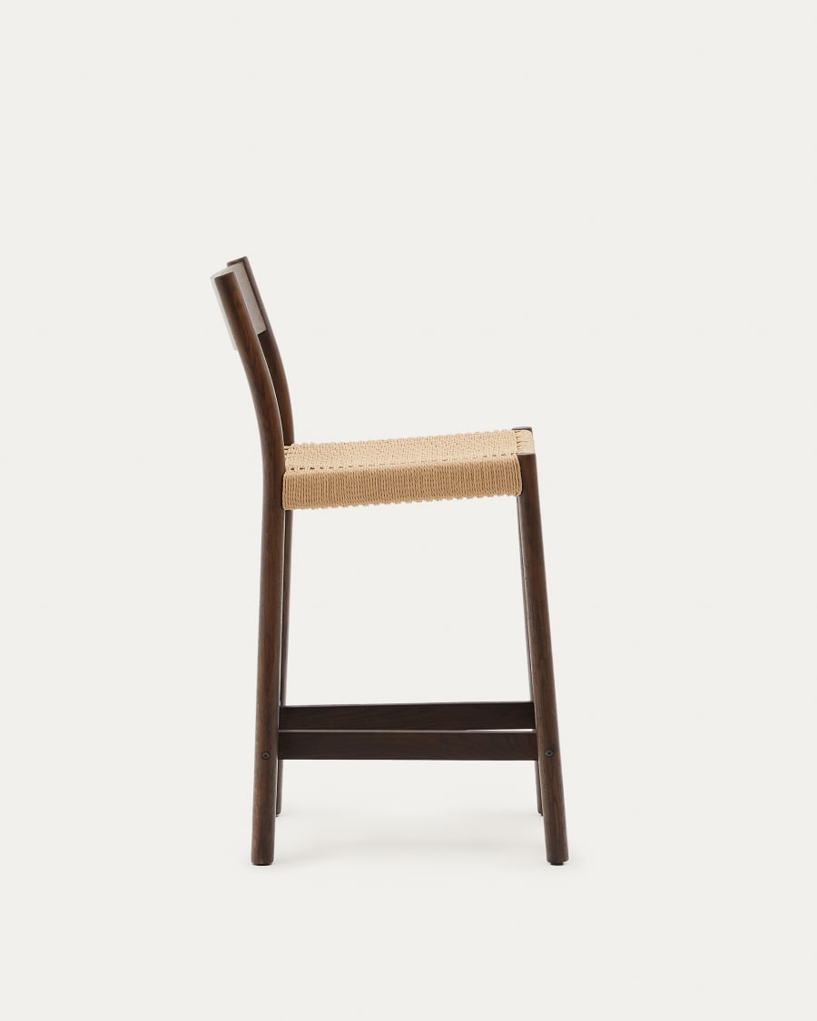 Japandi Walnut Hocker mit Rückenlehne