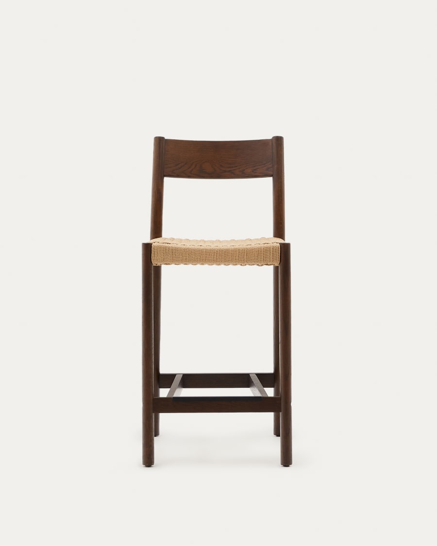 Japandi Walnut Hocker mit Rückenlehne