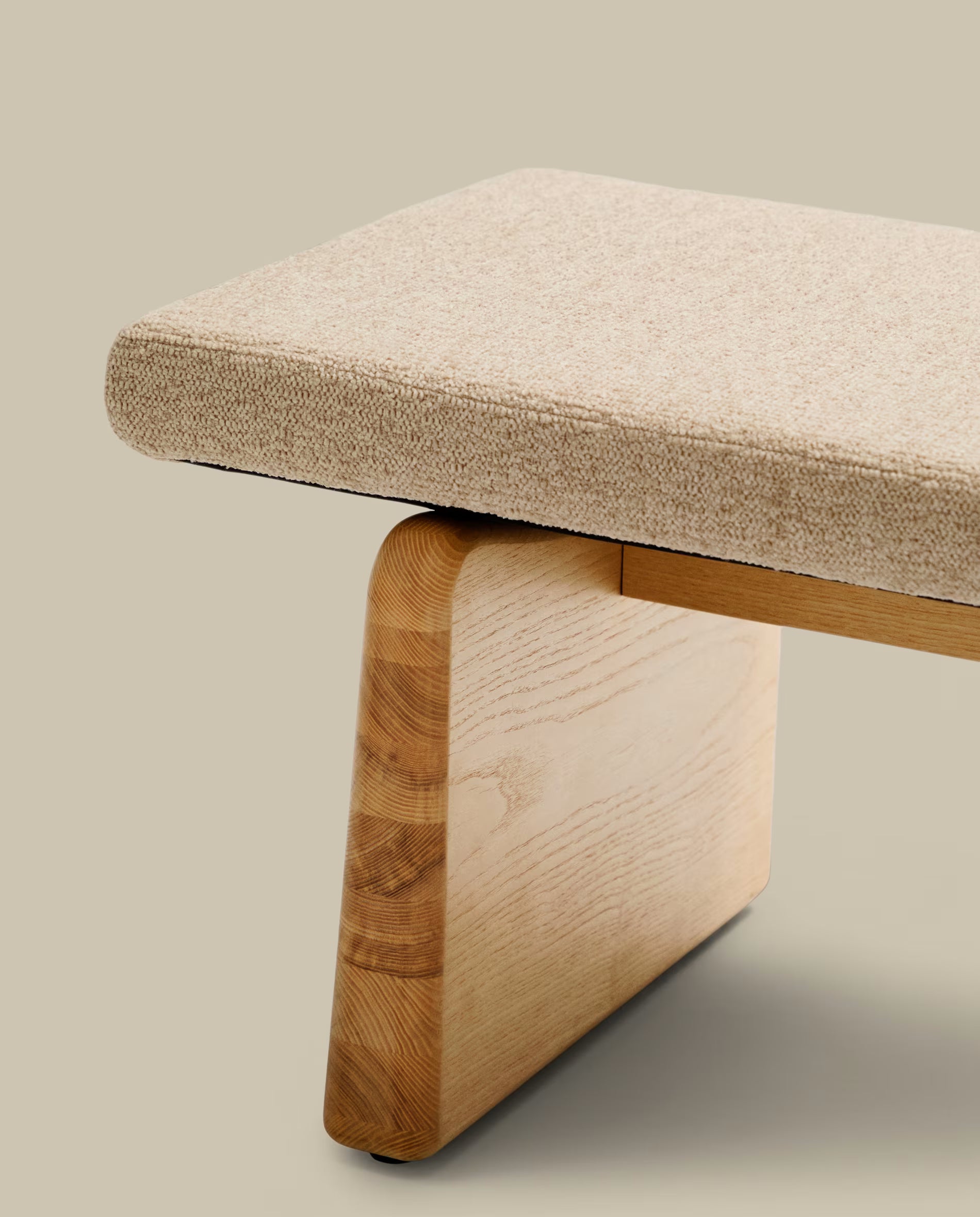 Polsterbank Japandi Beige Chenille Eschenholz Natur 150 cm