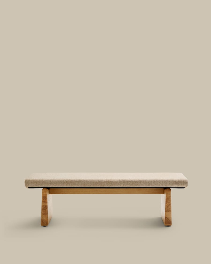 Polsterbank Japandi Beige Chenille Eschenholz Natur 150 cm