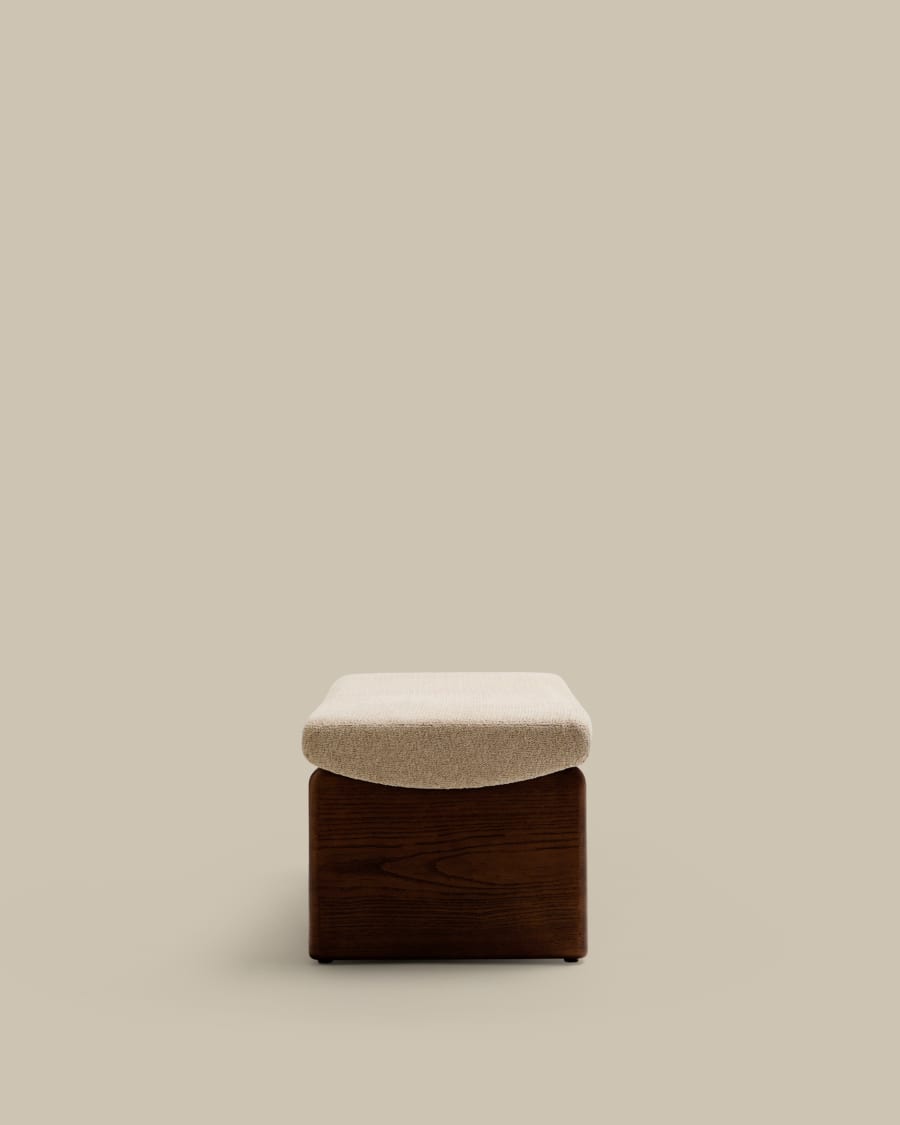 Japandi Polsterbank Beige Chenille Eschenholz Walnuss 150 cm