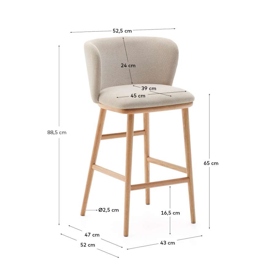 Hocker Japandi Beige Chenille Eschenholz Natur 65 cm