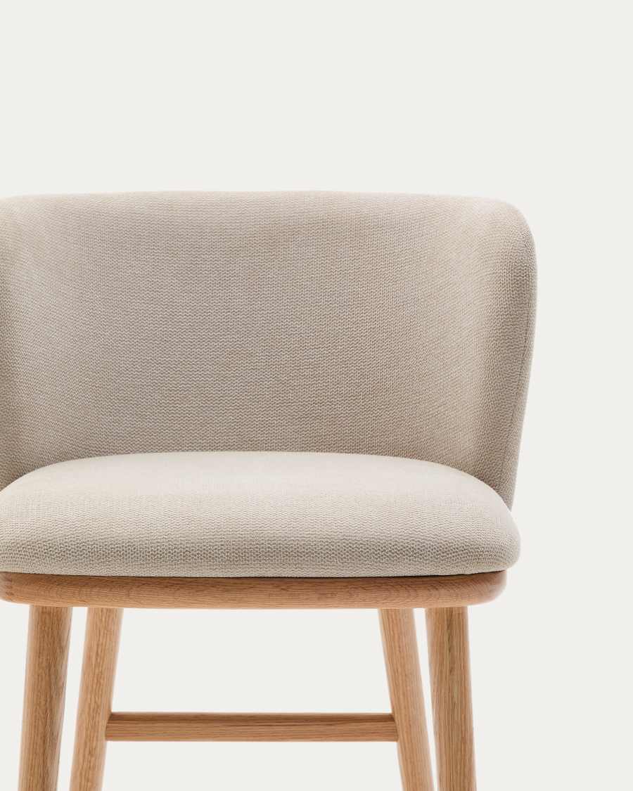 Hocker Japandi Beige Chenille Eschenholz Natur 65 cm