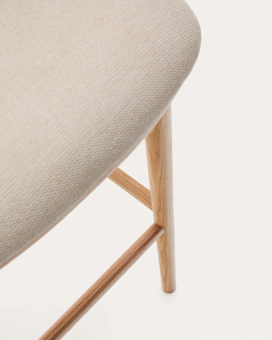 Hocker Japandi Beige Chenille Eschenholz Natur 65 cm