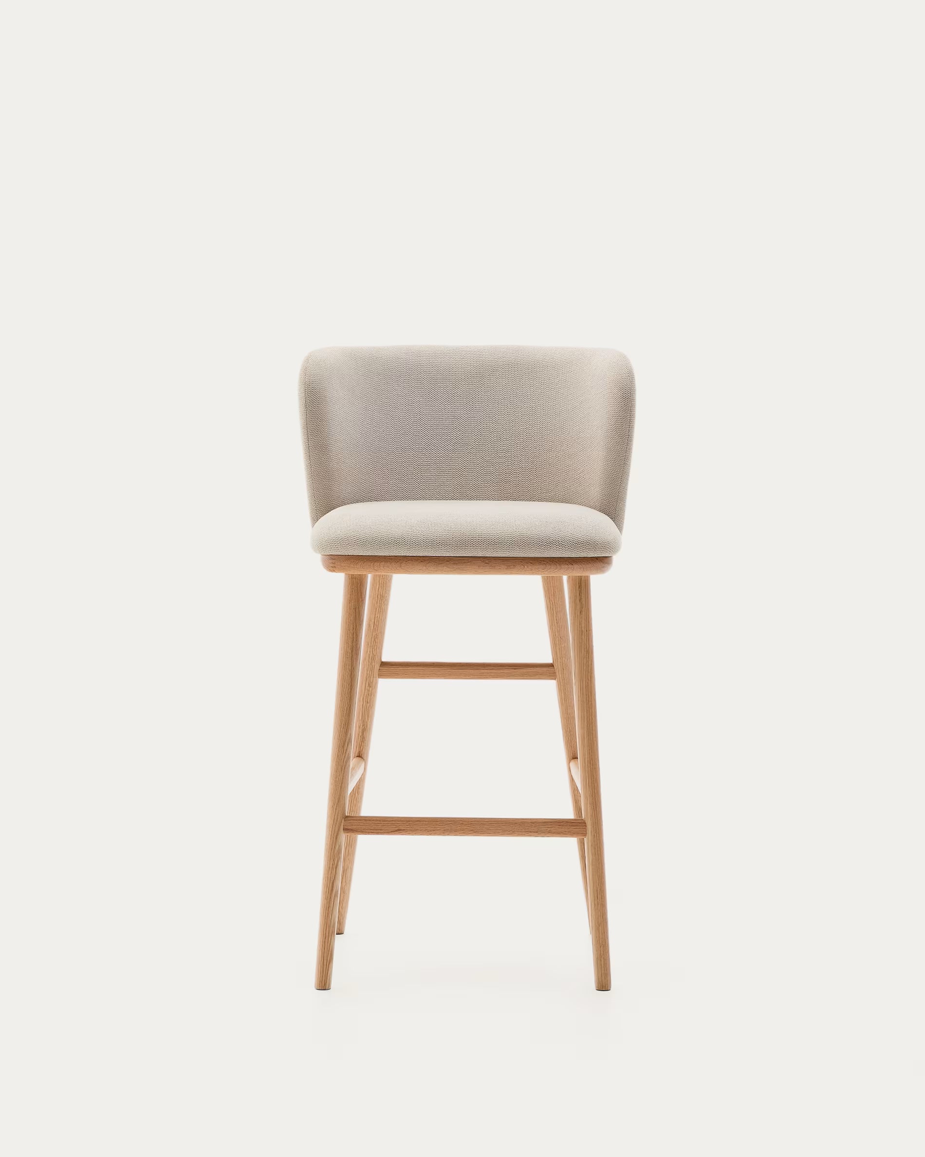 Hocker Japandi Beige Chenille Eschenholz Natur 65 cm