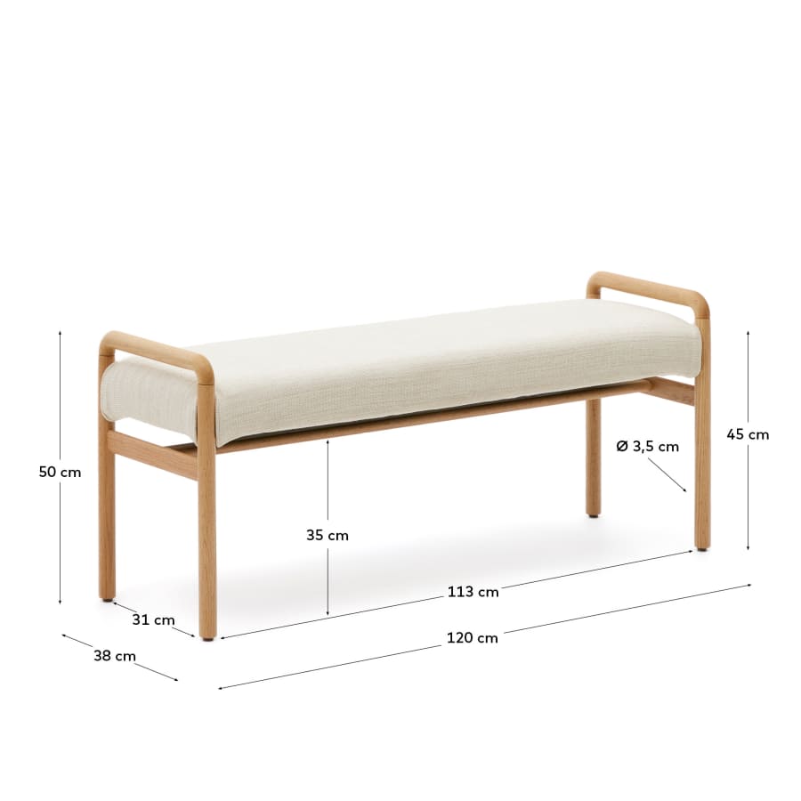 Japandi Polsterbank aus Eichenholz Natur 120 cm