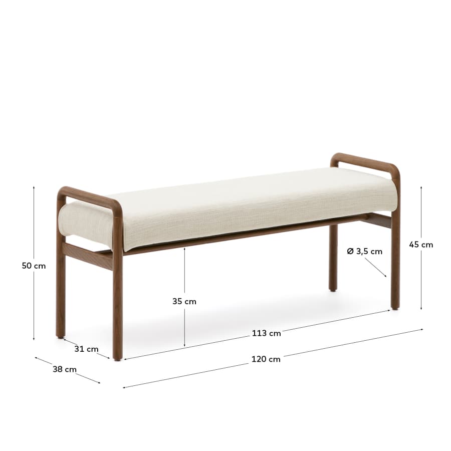 Japandi Polsterbank aus Eichenholz und Nussbaum, 120 cm