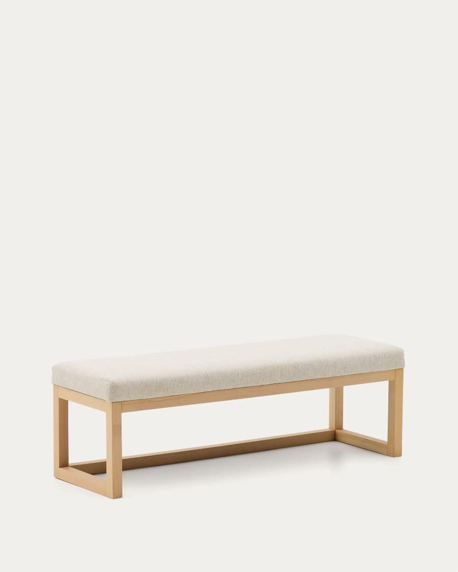 Bank Japandi Beige Chenille Buchenholz Natur