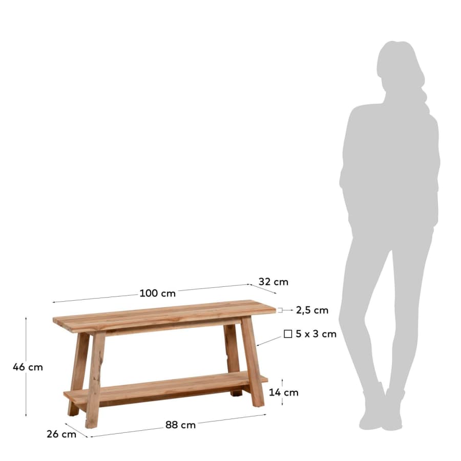 Bank Japandi aus Recyceltem Teakholz 100 cm