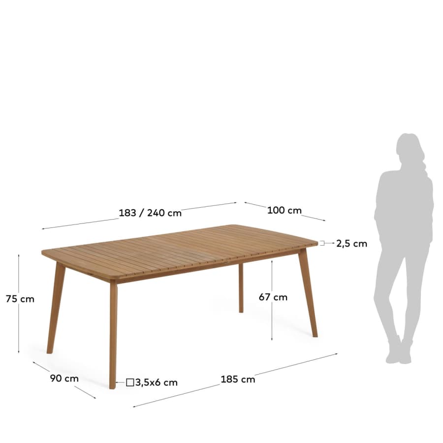 Ausziehbarer Japandi Gartentisch aus Eukalyptusholz 183–240 cm