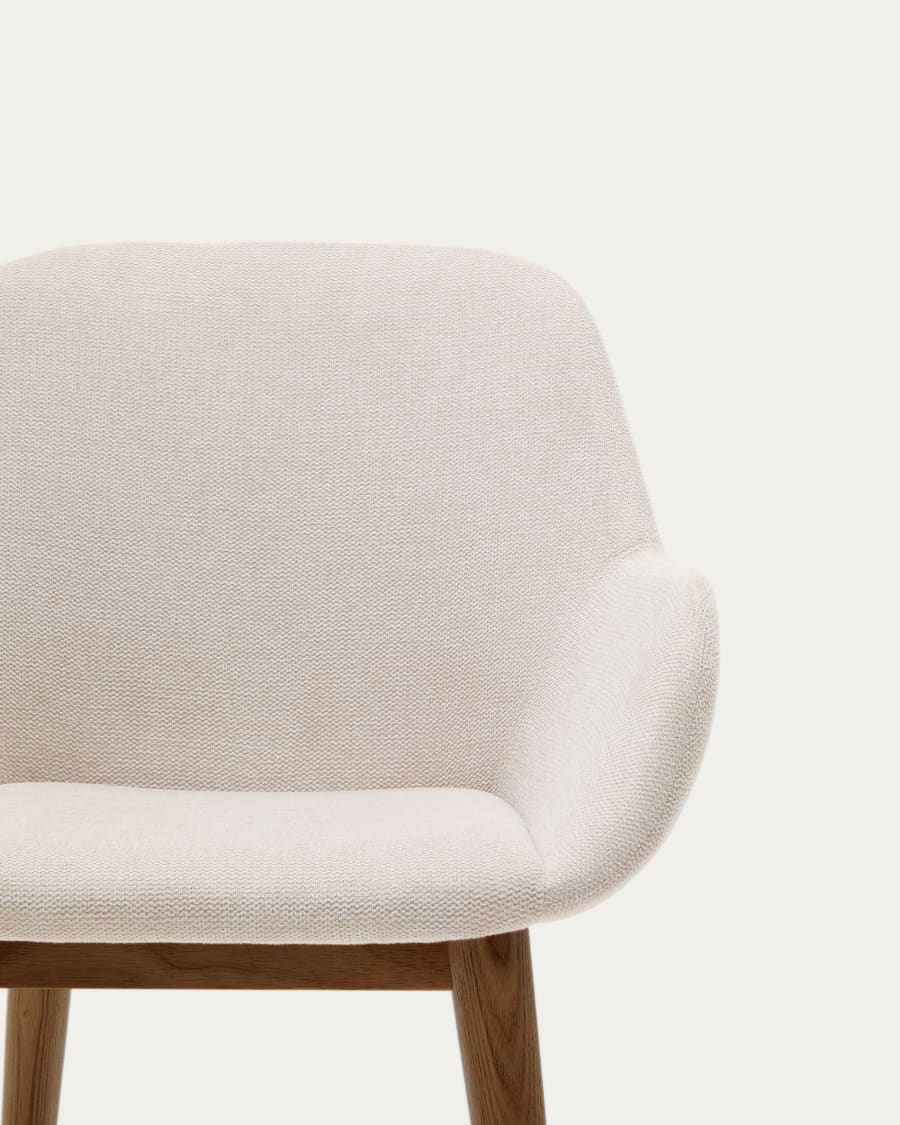 Beige Japandi Stuhl mit Dunklen Eschenholzbeinen