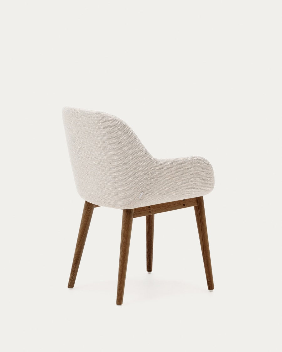 Beige Japandi Stuhl mit Dunklen Eschenholzbeinen