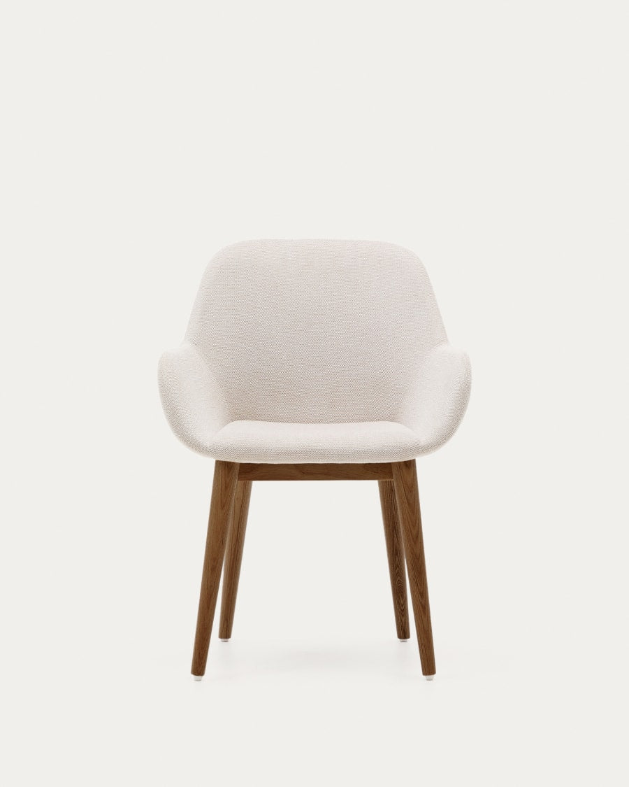 Beige Japandi Stuhl mit Dunklen Eschenholzbeinen