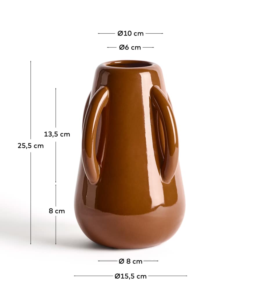 Japandi Vase Braun Glänzende Keramik 25 cm