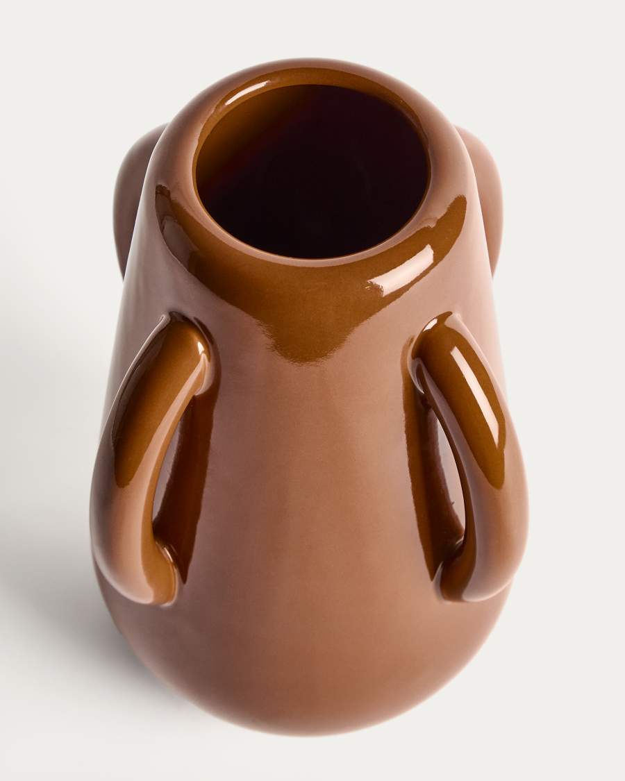 Japandi Vase Braun Glänzende Keramik 25 cm