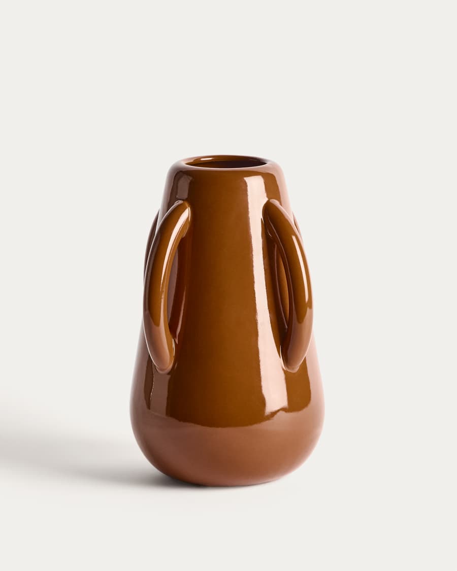 Japandi Vase Braun Glänzende Keramik 25 cm