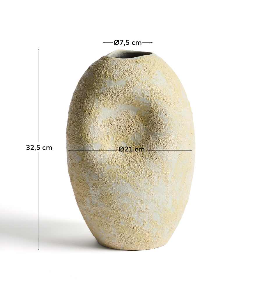Japandi Vase Ecru Gelb Keramik 32 cm
