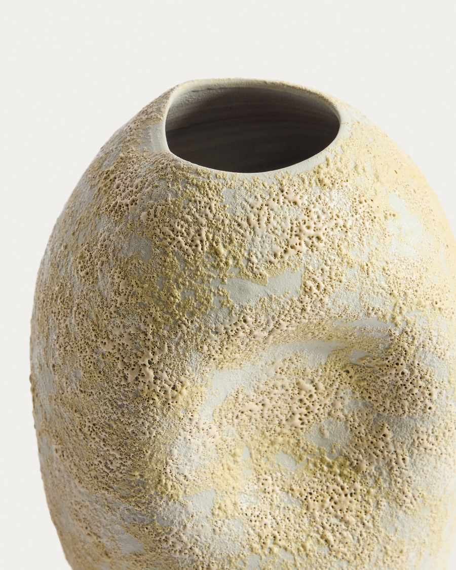 Japandi Vase Ecru Gelb Keramik 32 cm