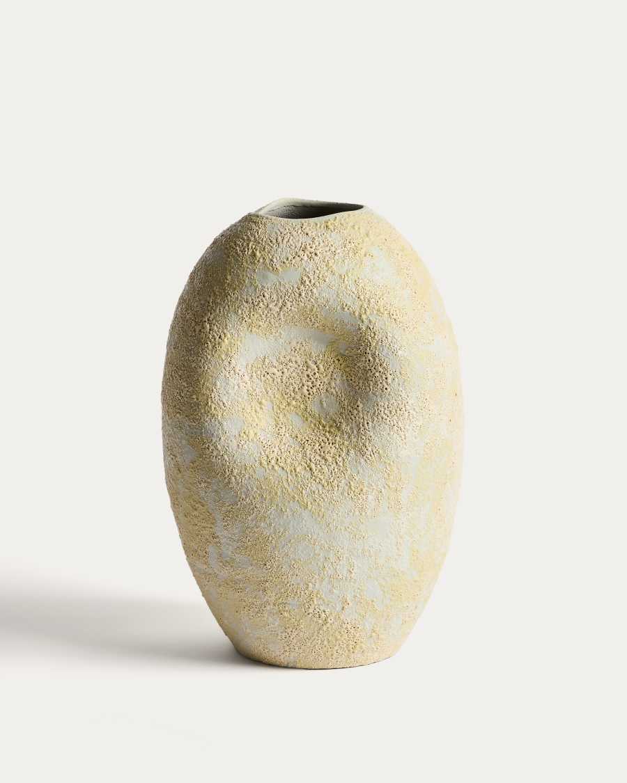 Japandi Vase Ecru Gelb Keramik 32 cm
