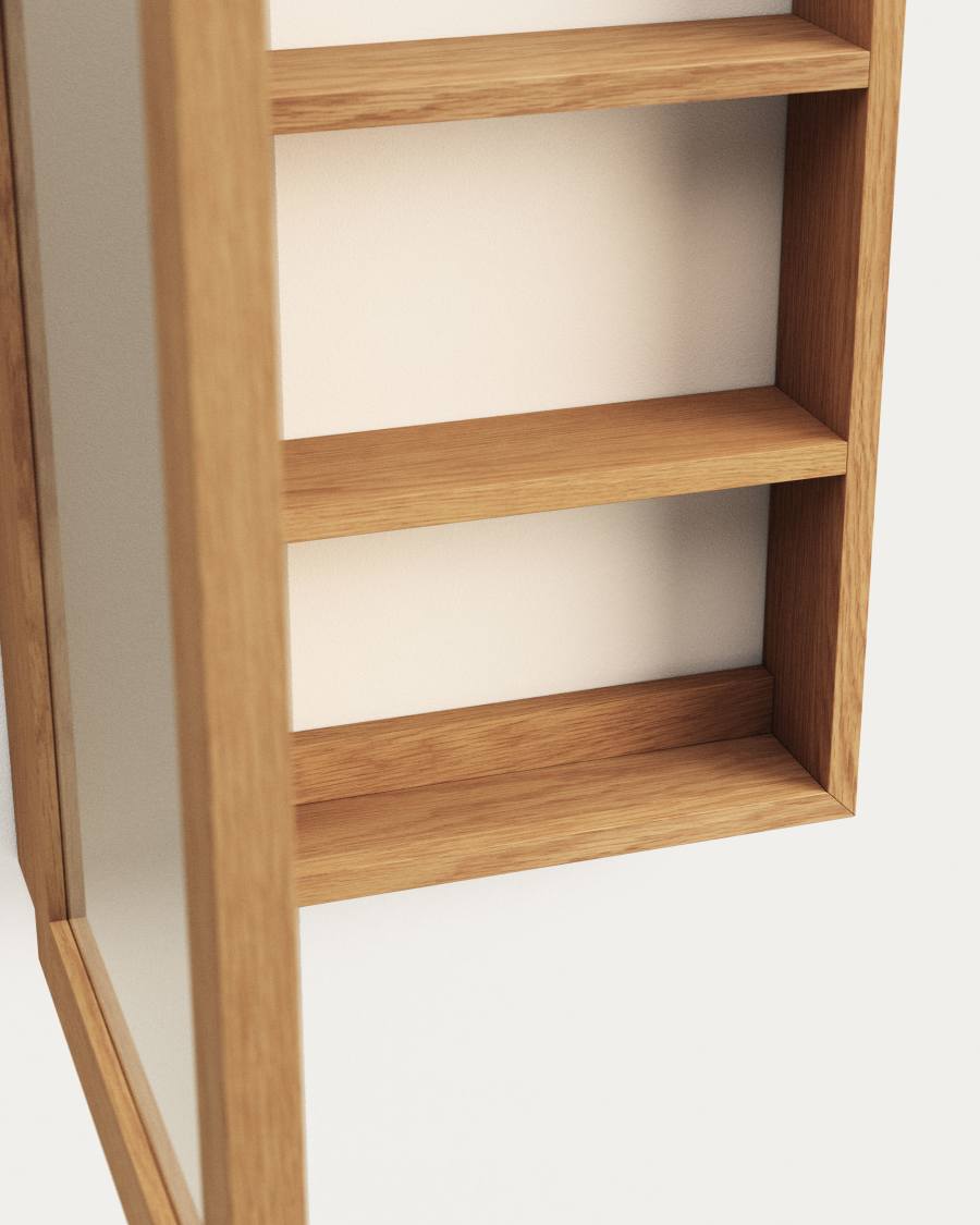 Badezimmerschrank Japandi Teakholz Spiegel 50x70 cm