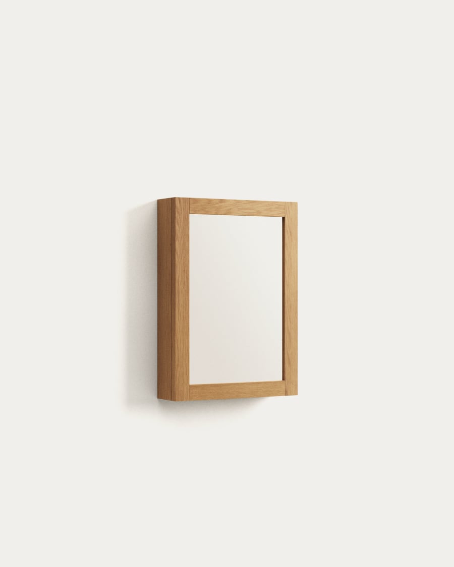 Badezimmerschrank Japandi Teakholz Spiegel 50x70 cm
