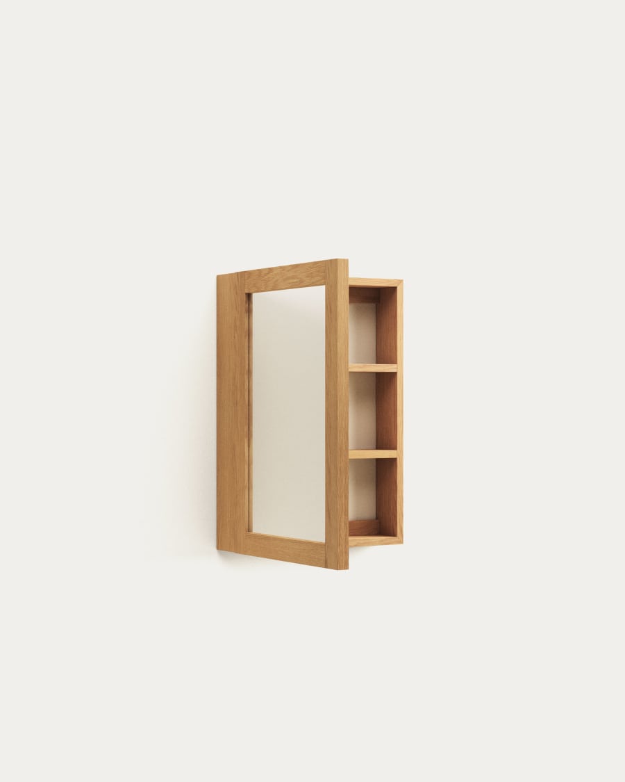 Badezimmerschrank Japandi Teakholz Spiegel 50x70 cm