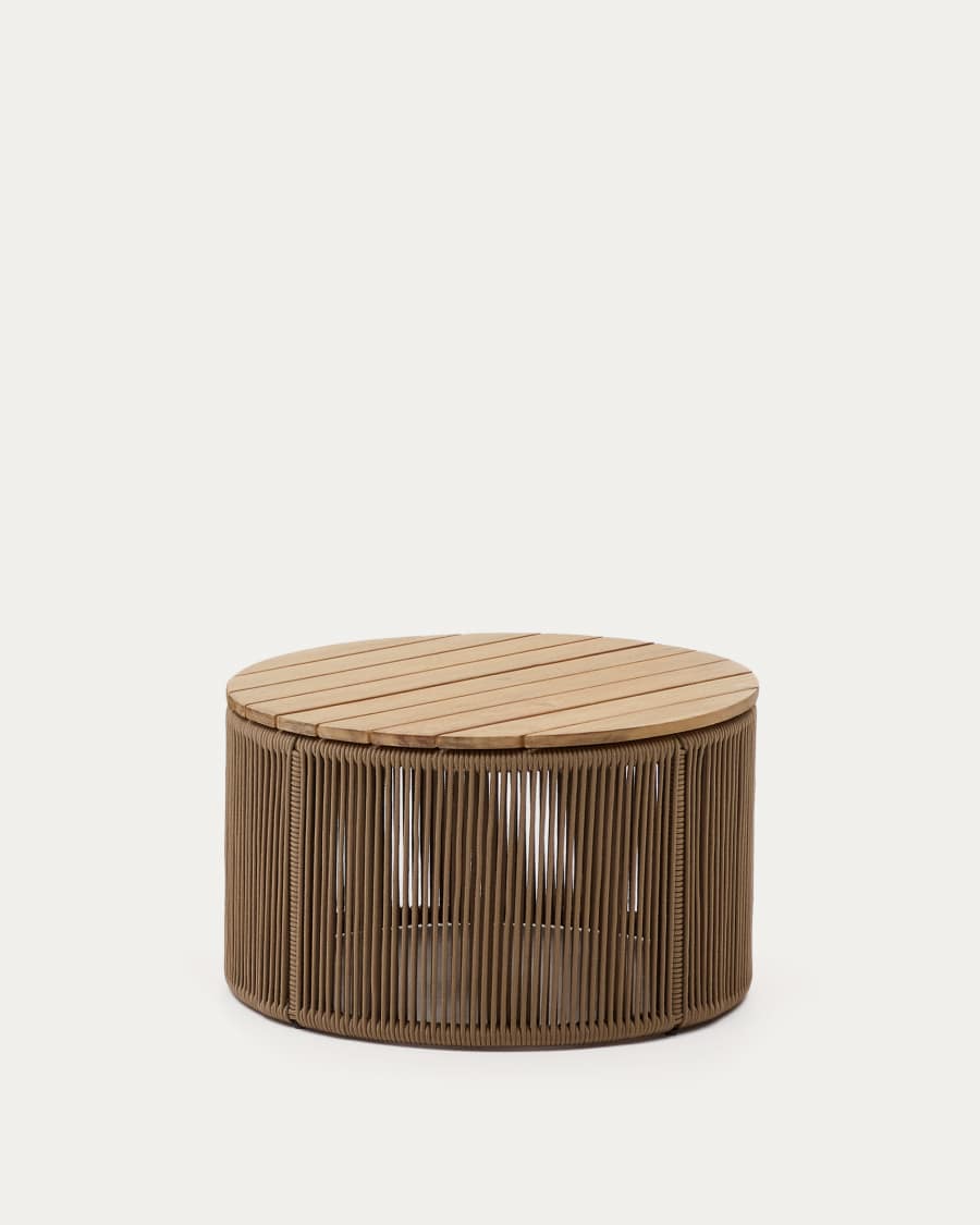 Couchtisch Japandi Stahl Flechtwerk Akazienholz 60 cm
