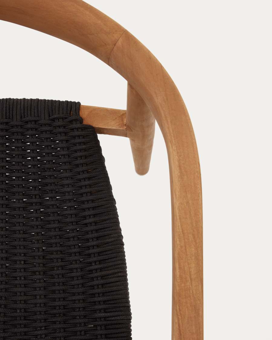 Japandi Stuhl aus Teakholz mit schwarzem Seil für Outdoor